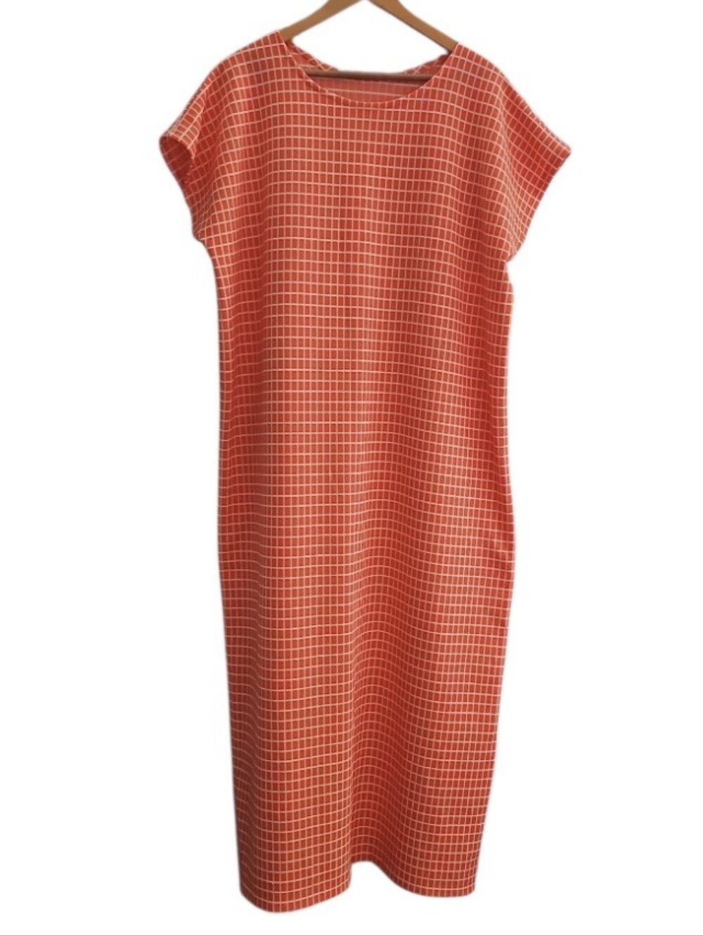 Windowpane Print Stretch Midi Dress Women Plus Sz 2x Orange Minimalist Modern